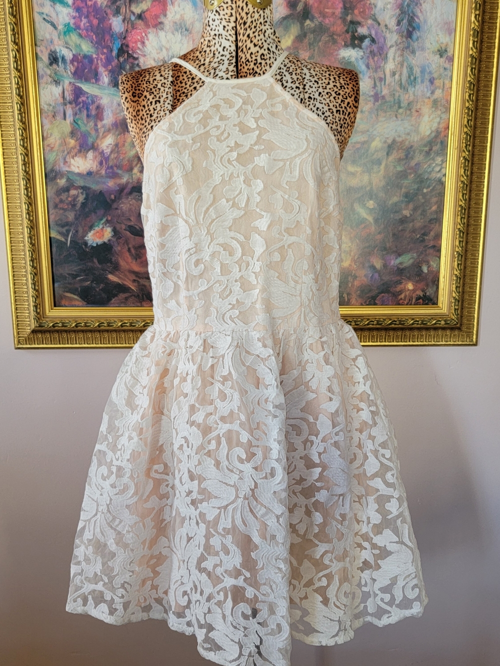 Tobi Ivory Lace Halter Mini Dress